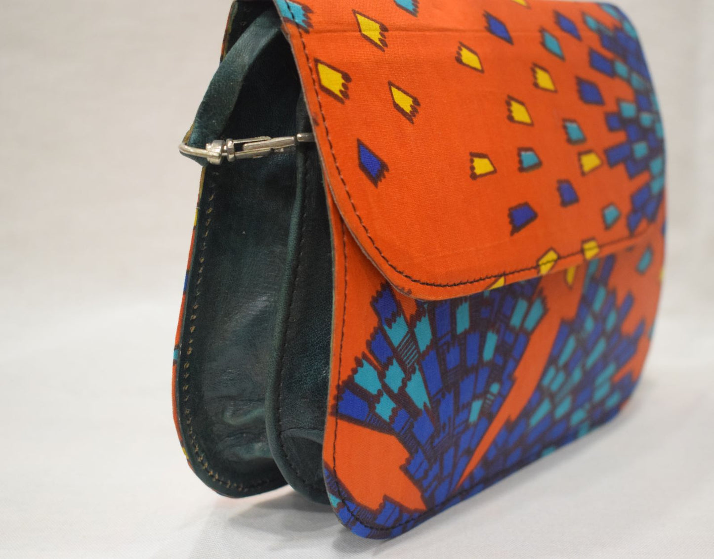 bolso tela wax naranja y cuero verde rafet3